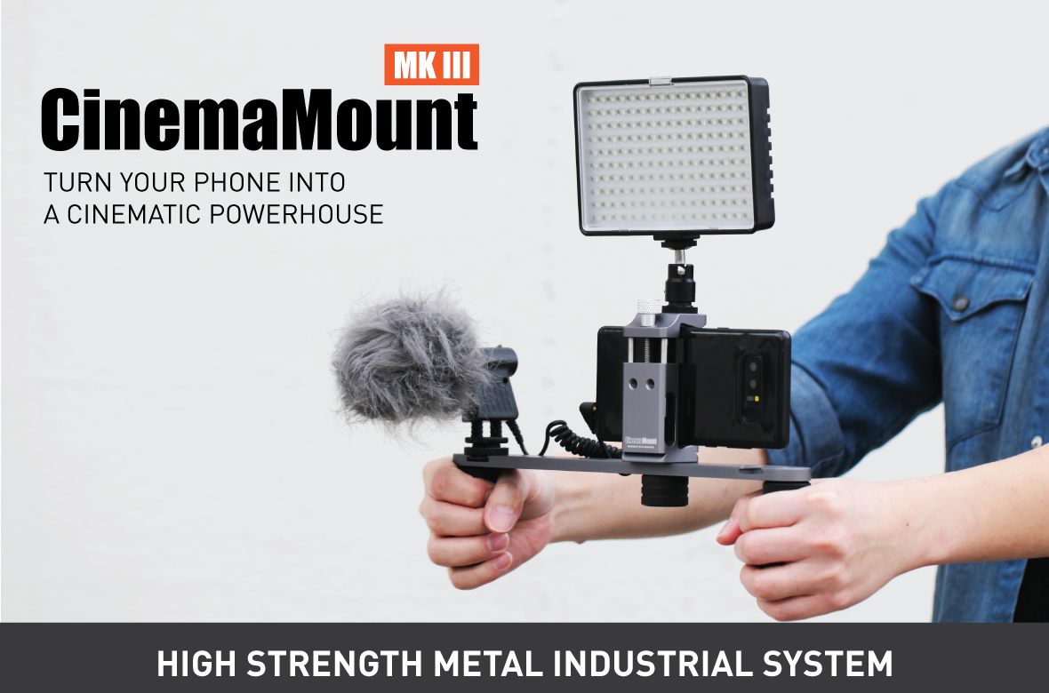 Cinema Mount MK 3, Video Stabilizer System for Smartphone and Camera, 3 Cold Shoe Mounts for Accessories, Standard Tripod Thread Mount, Smartphone Rig, Fit Arca Swiss, Solid Aluminum Alloy Grip