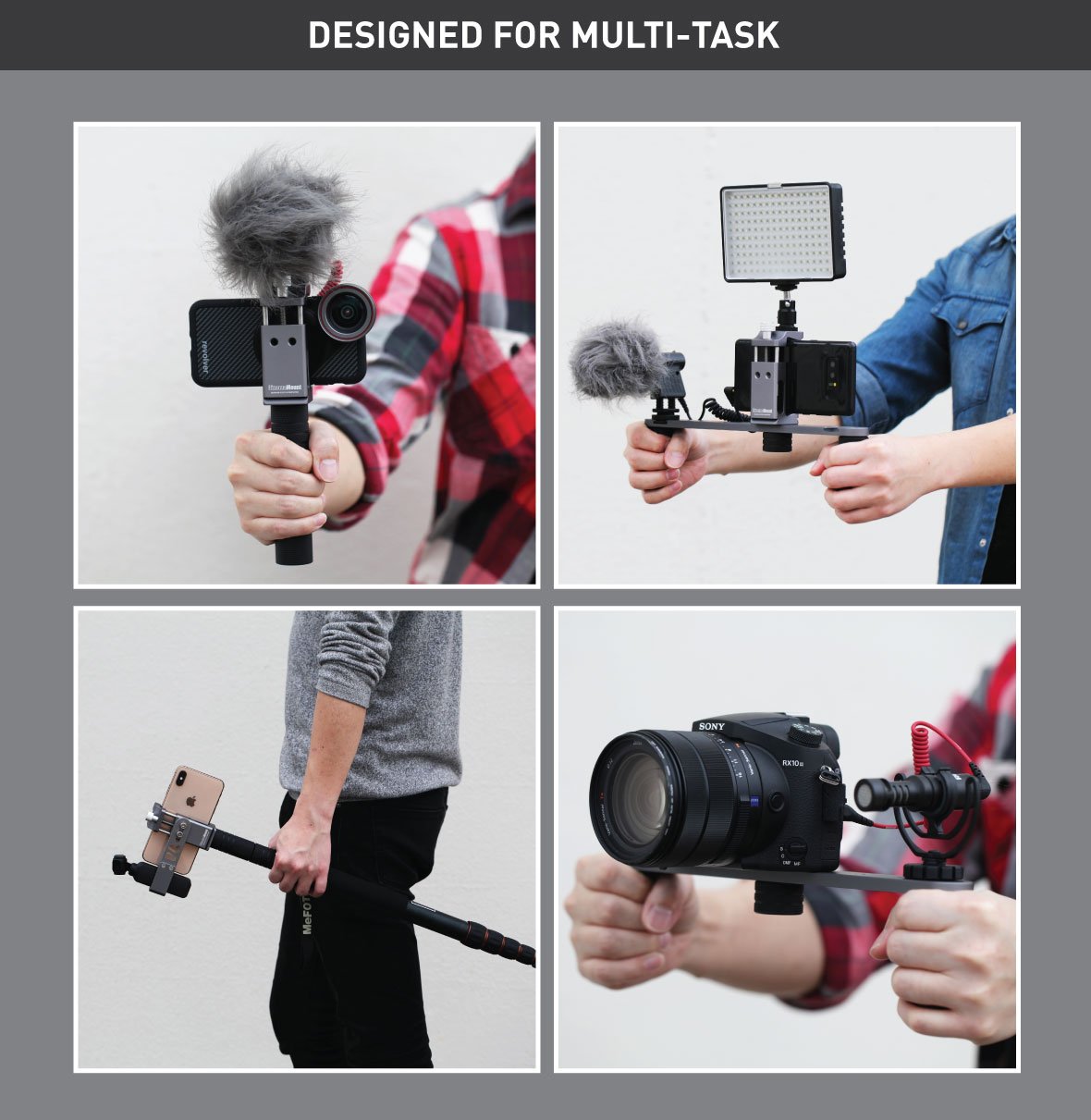 Ztylus Cinema Mount MKIII with Osmo Pocket Clip Kit: Video Stabilizer System for Smartphone and Camera, 3 Cold Shoe Mounts for Accessories, Standard Tripod Thread Mount, Smartphone Rig, Fit Arca Swiss, Solid Aluminum Alloy Grip
