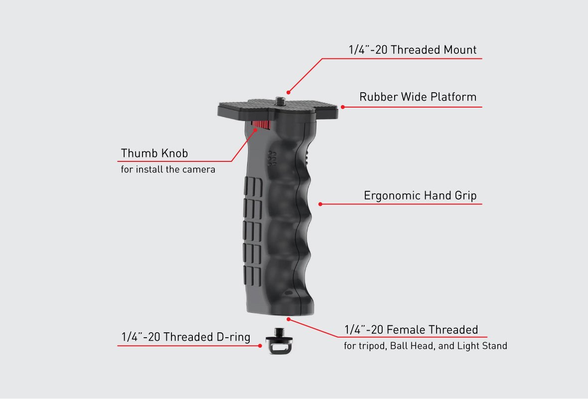 Photography & Cinema Pistol Grip Handle with Standard 1/4 Screw for DSLR Mirrorless Camera, Video Stabilizer Handle